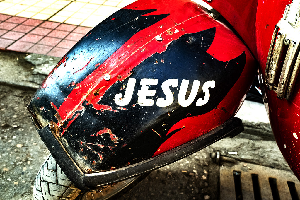 JESUS on scooter fender on 1-8-21--Cairo