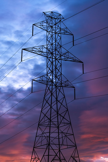 Power Tower in Front of a Winter Sunset