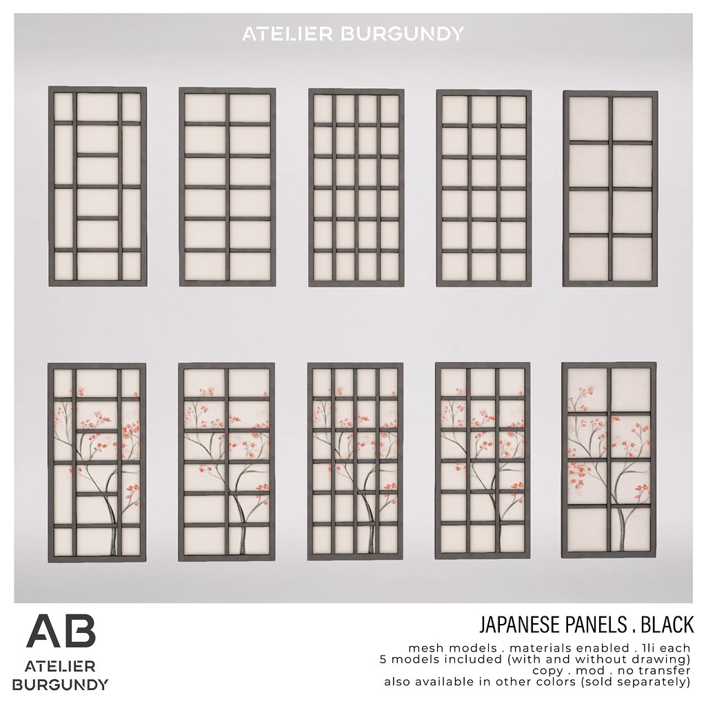 Atelier Burgundy . Japanese Panels Black