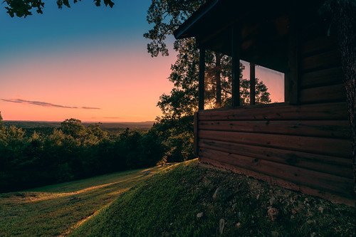 Mountaintop Cabin by 75CentralPhotography, A mountaintop cabin catches the evening sun near Mena, Arkansas.arkansas buildings cabins color colo