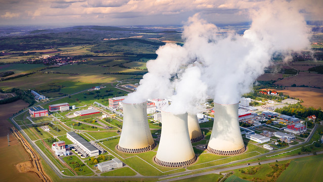 Aerial view to Temelin nuclear power plant.  This power station is important source of electricity f
