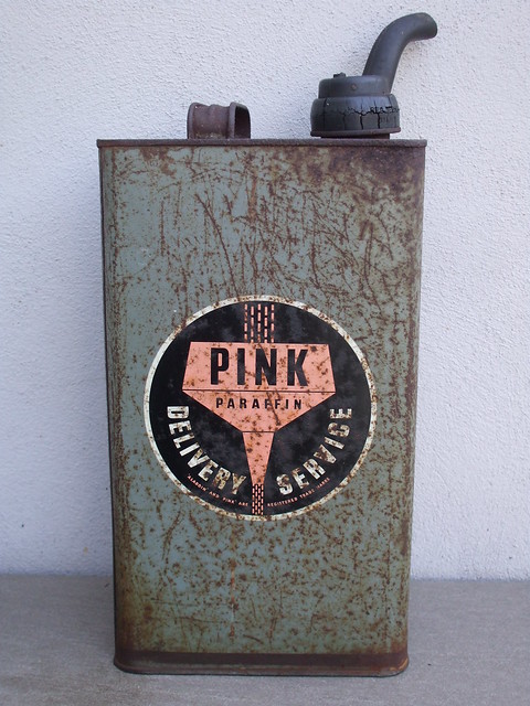 Vintage Advertising Tin For Aladdin Pink Paraffin Delivery Service Oil Can