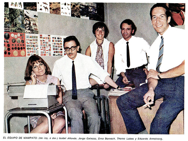 1970, Equipo directivo de Mampato de tu izquierda a derecha Isabel Allende, Jorge Galasso, Erna Borneck, Themo Lobos, y Eduardo Armstrong....