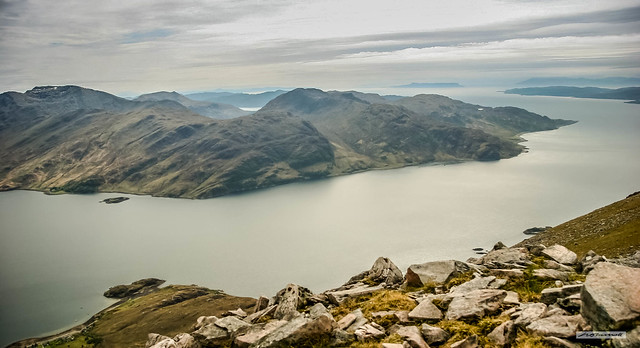 The awesome grandeur of Loch Hourn from Beinn Sgritheall with Skye, Sound of Sleat, Rum, Eigg, Loch Nevis, North Morar and the Ardnamurchan Peninsula, beyond.