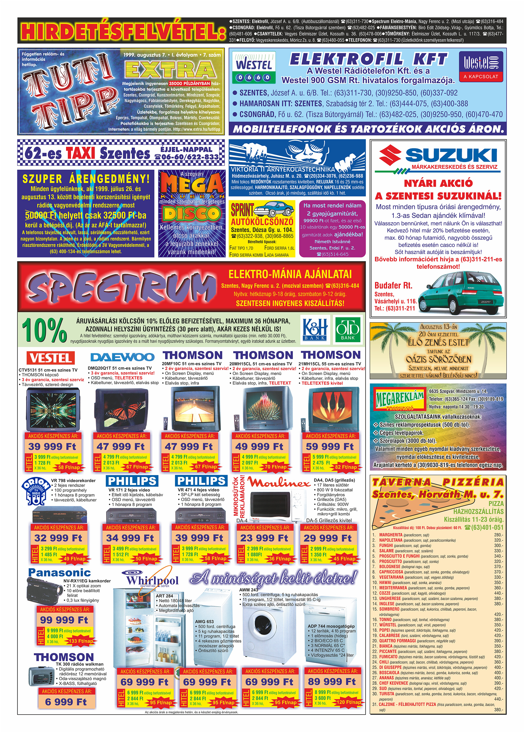 039 Tuti Tipp Extra reklámújság - 19990807-007. lapszám - 1.oldal - V. évfolyam.jpg