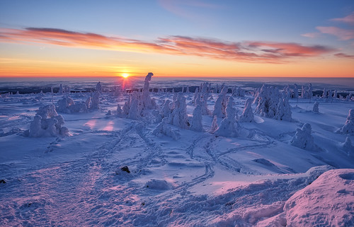 landscape morning sunrise winter jesneniky snow