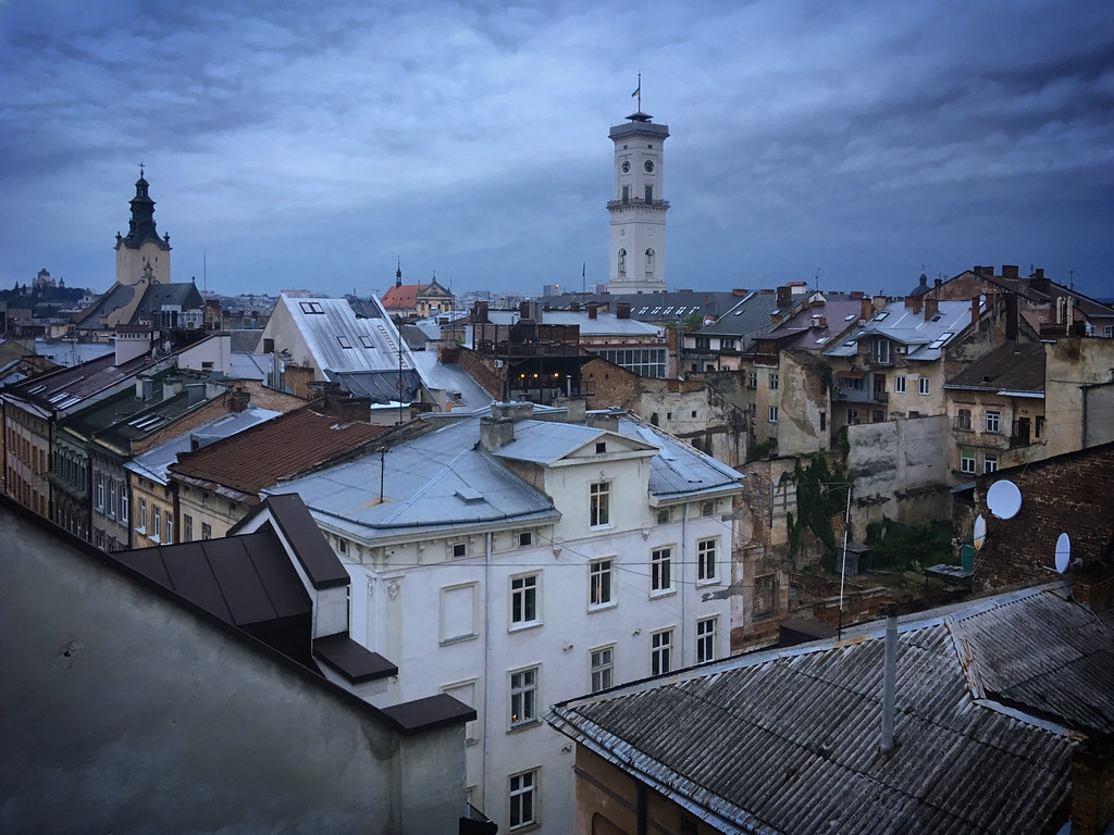 View of the old town Lviv, Ukraine, May 2019