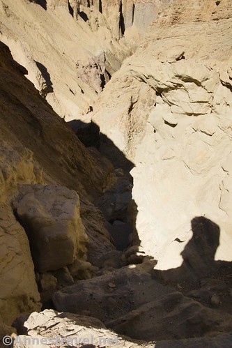 Looking down the third dryfall in 20 Mule Team Canyon from the top.  I kept to the right slope coming down and was ok if not totally comfortable.  Death Valley National Park, California