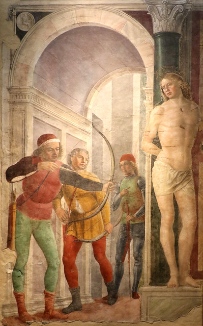 Vincenzo Foppa (Brescia, 1427 circa – 1515 circa) - Martirio di San Sebastiano (1485-90) - affresco staccato trasportato su tela 265 × 170 cm. - Pinacoteca di Brera, Milano
