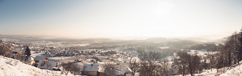 Sunrise over snow-covered Bela krajina by Uros_N, January sunrise over Semič and Bela krajina in southeastern Slovenia. Below is the hamlet of Spodnje
