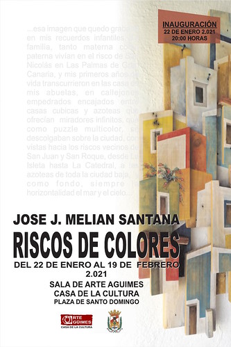 Cartel promocional de la exposición "Riscos de Colores", de José J. Melián Santana, en la Sala de Arte Agüimes