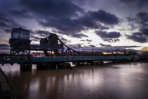 grimsby alexandradock corporationbridge bascule swingbridge water stormy clouds dusk reflection sunset