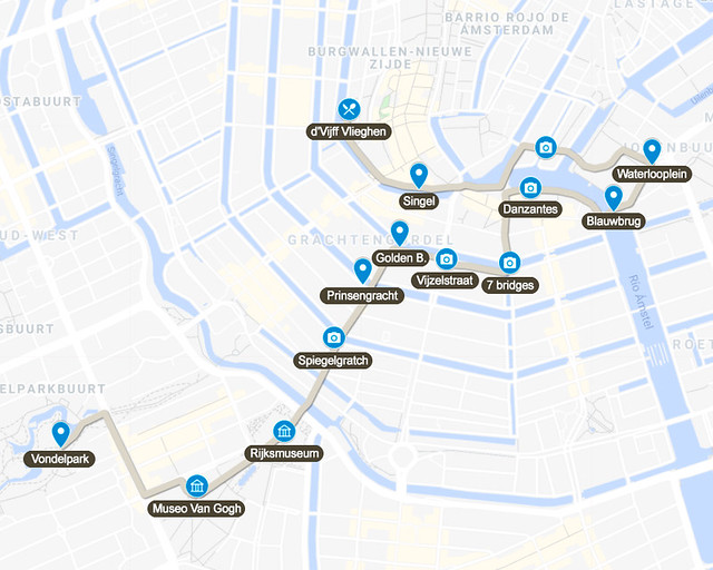 Mapa de la ruta por Amsterdam en 3 días