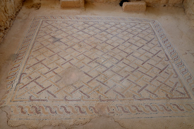 Burnt Palace, west wing with nearly intact mosaic floor decorated with geometric motifs, Archaeological Park of Madaba, Jordan