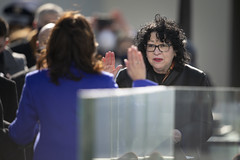 On Jan 20, 2021 Justice Sonia Sotomayor administering the oath of office to Vice President Kamala Harris