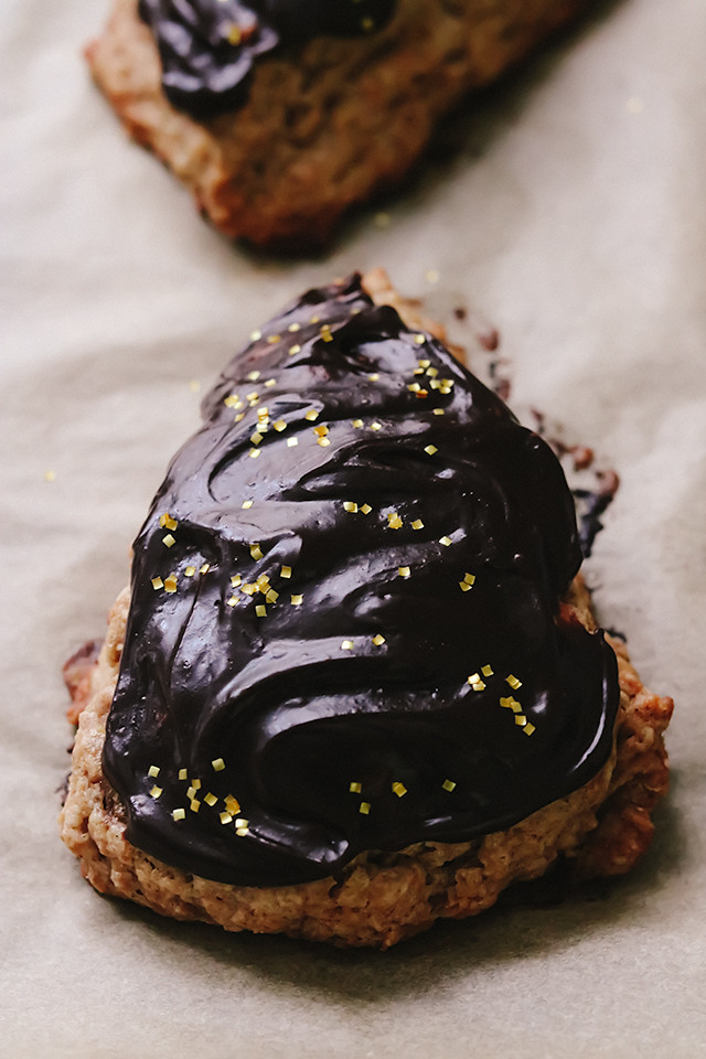 Banana Bread Scones with Chocolate Tahini Frosting