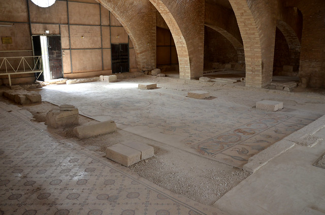 Church of the Apostles with well preserved mosaic floor not disfigured by iconoclasts, completed AD 578, Madaba, Jordan
