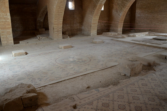 Church of the Apostles with well preserved mosaic floor not disfigured by iconoclasts, completed AD 578, Madaba, Jordan