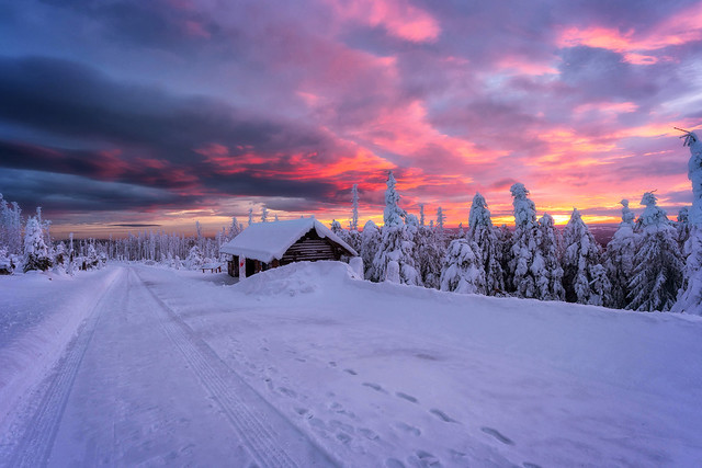 Colorful sunrise in the Harz mountains