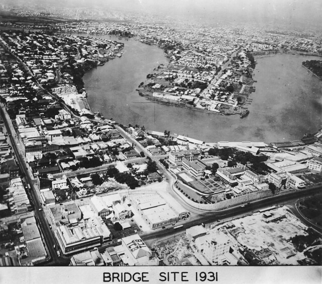 Aerial photograph of the Story Bridge site, Brisbane, 1931