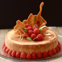 Orange cake with raspberries