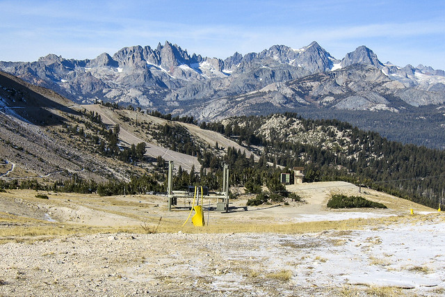 View of the Minarets, Mt Ritter, and Banner Peak from Mammoth Mountain