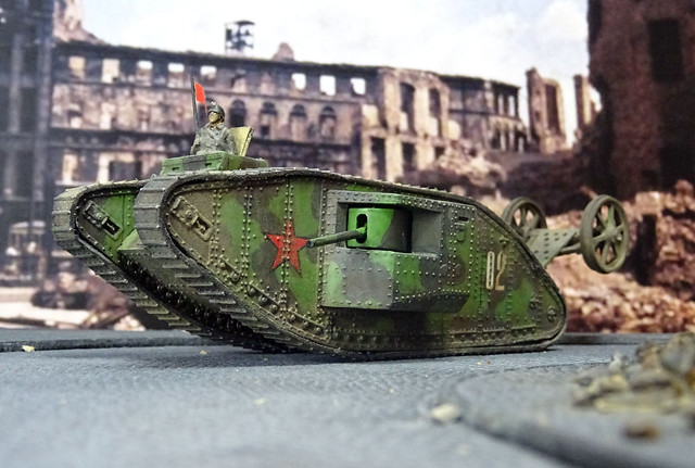 1:76 Mark I tank (male), vehicle “02” of the Northwestern (White) Army, captured by Bolshevik/Red Army forces during the Russian Civil War, Petrograd (Saint Petersburg), 1919 (Whif/Airfix kit)