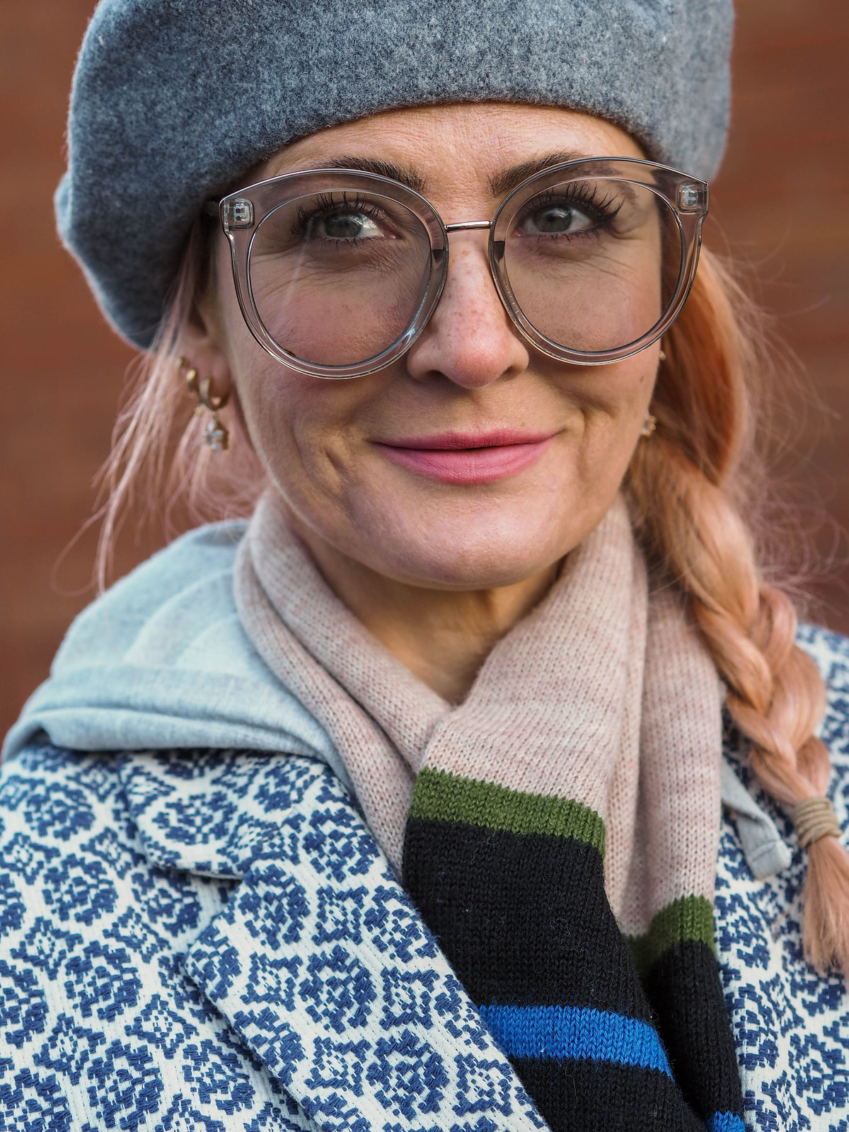How I Styled My Old School Scarf: With a blue jacquard coat, wide leg jeans, wellies and a beret | Not Dressed As Lamb, fashion for over 40s