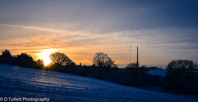 Sunset over snow in Emley