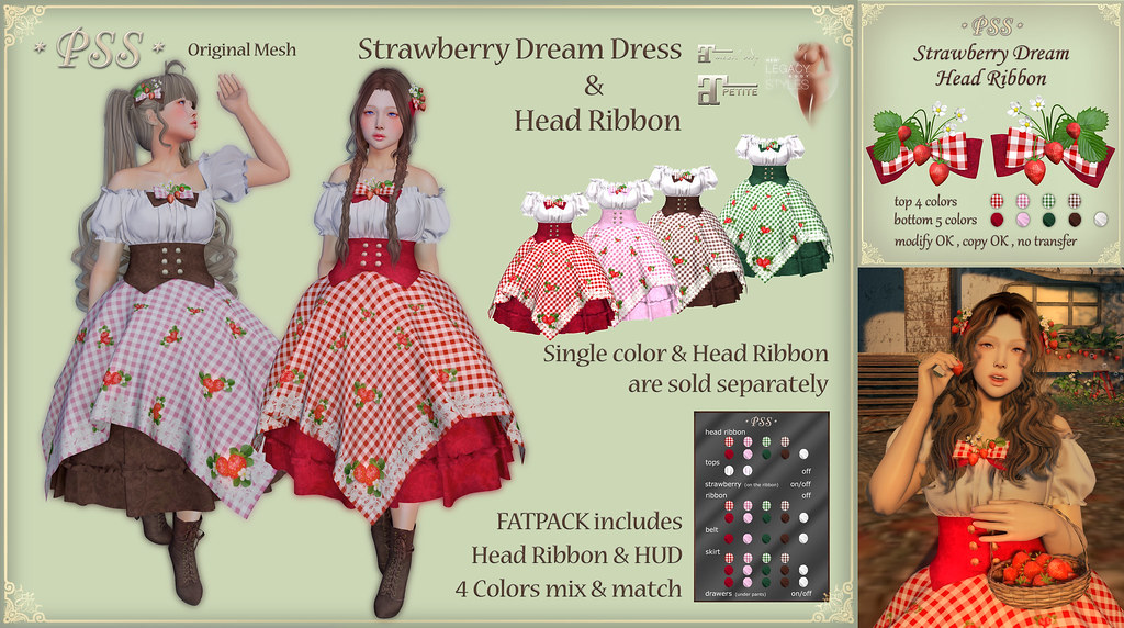 *PSS* Strawberry Dream Dress & Head Ribbon