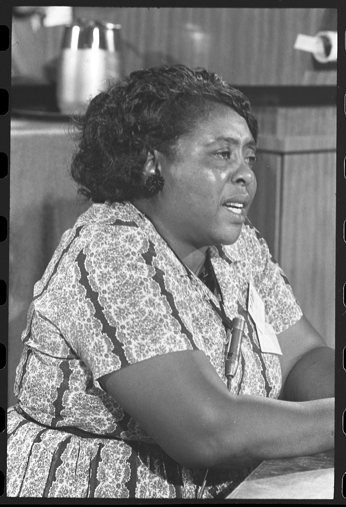 [Fannie Lou Hamer, Mississippi Freedom Democratic Party delegate, at the Democratic National Convention, Atlantic City, New Jersey, August 1964] (LOC)