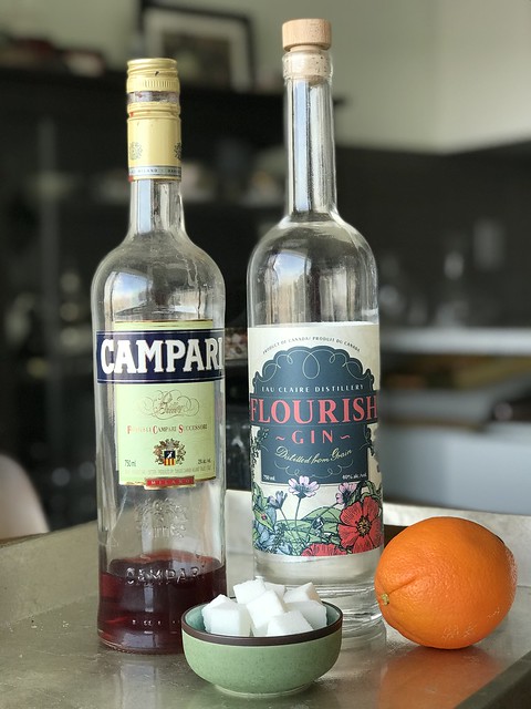 Gin-Campari Old Fashioned ingredients