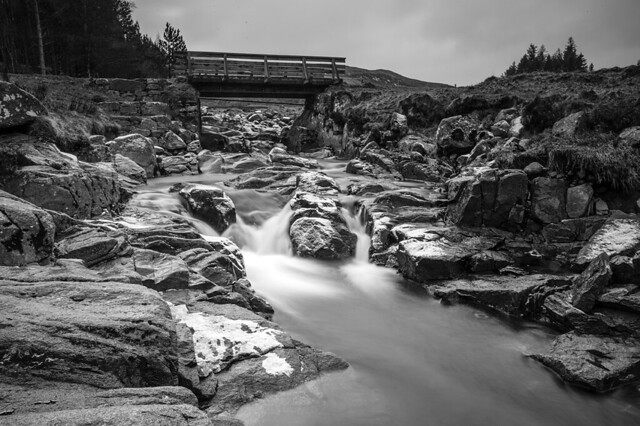 B&w Glen Muick cascade Glen Muick Aberdeenshire