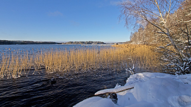 Winter and snow in the suburb Hässelby Strand in Stockholm