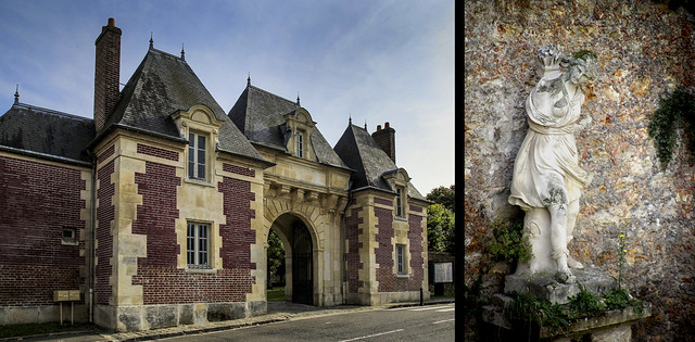 Châtelet d'entrée et statue de Diane - Château d'Ecquevilly (78)