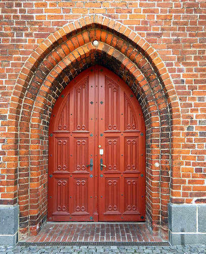 A red door in Køge, a medieval town in Denmark