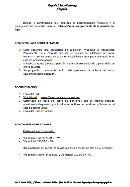 Reclamación del complemento de pensión por hijos