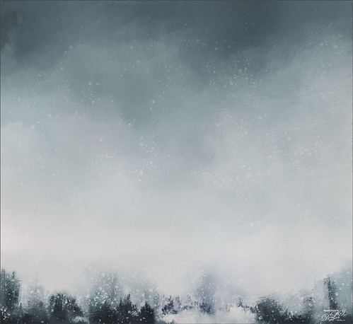 Digital painting of a snowy sky scene