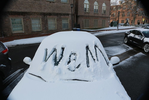 A proud member of the W&M Tribe left their mark on this car windshield during the recent snowfall.