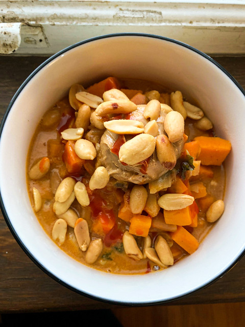 Instant Pot Spicy Peanut Soup with Sweet Potato And Kale