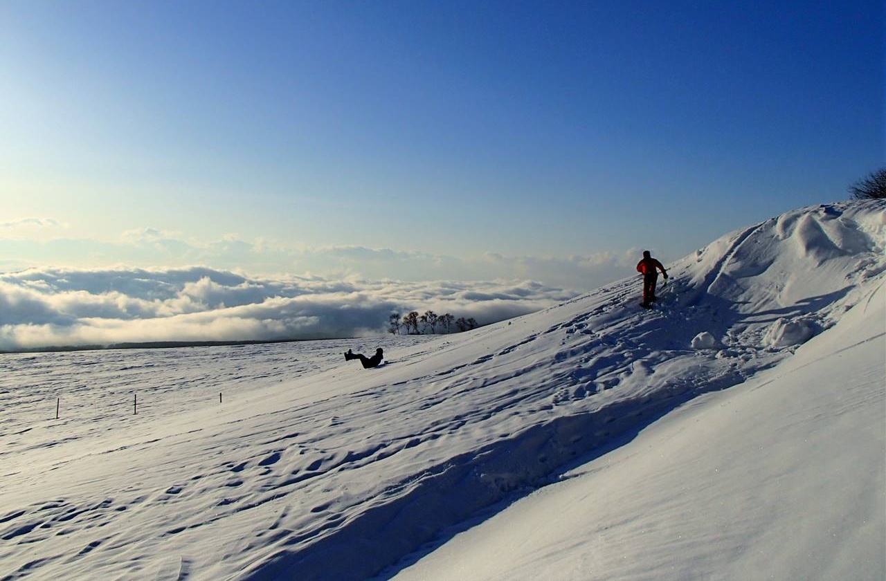 冬の四阿山　ヒップソリと雪山登山