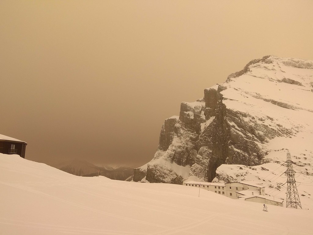 Sahara dust in Gemmipass, Swiss Alps. Image with no filter