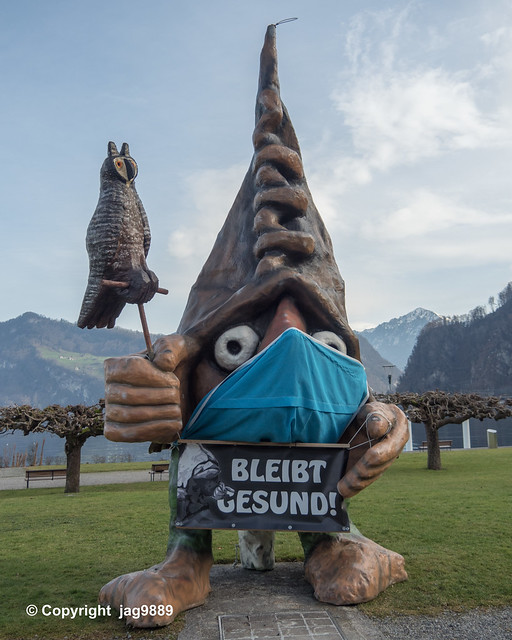 Gnome and Owl Sculpture, Hergiswil, Canton of Nidwalden, Switzerland