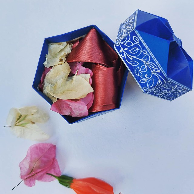 Origami box with doodles
