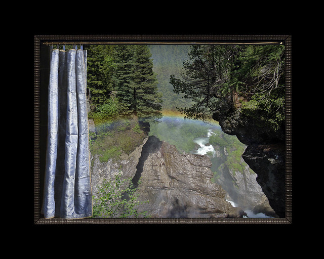 The Promise (La Thuile Waterfall with Rainbow), 2007, with Frans van Mieris's Blue Curtain, 2021