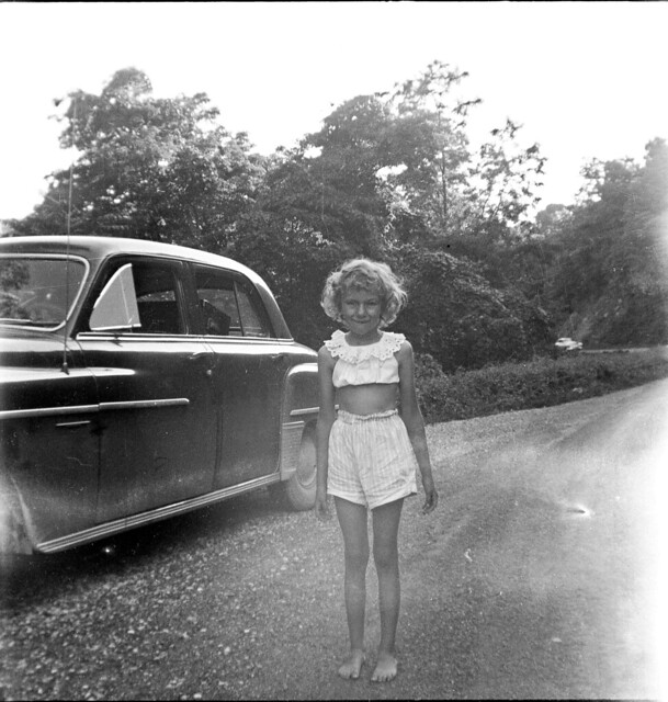 Negative Scan of Girl Standing by Car, 1950s