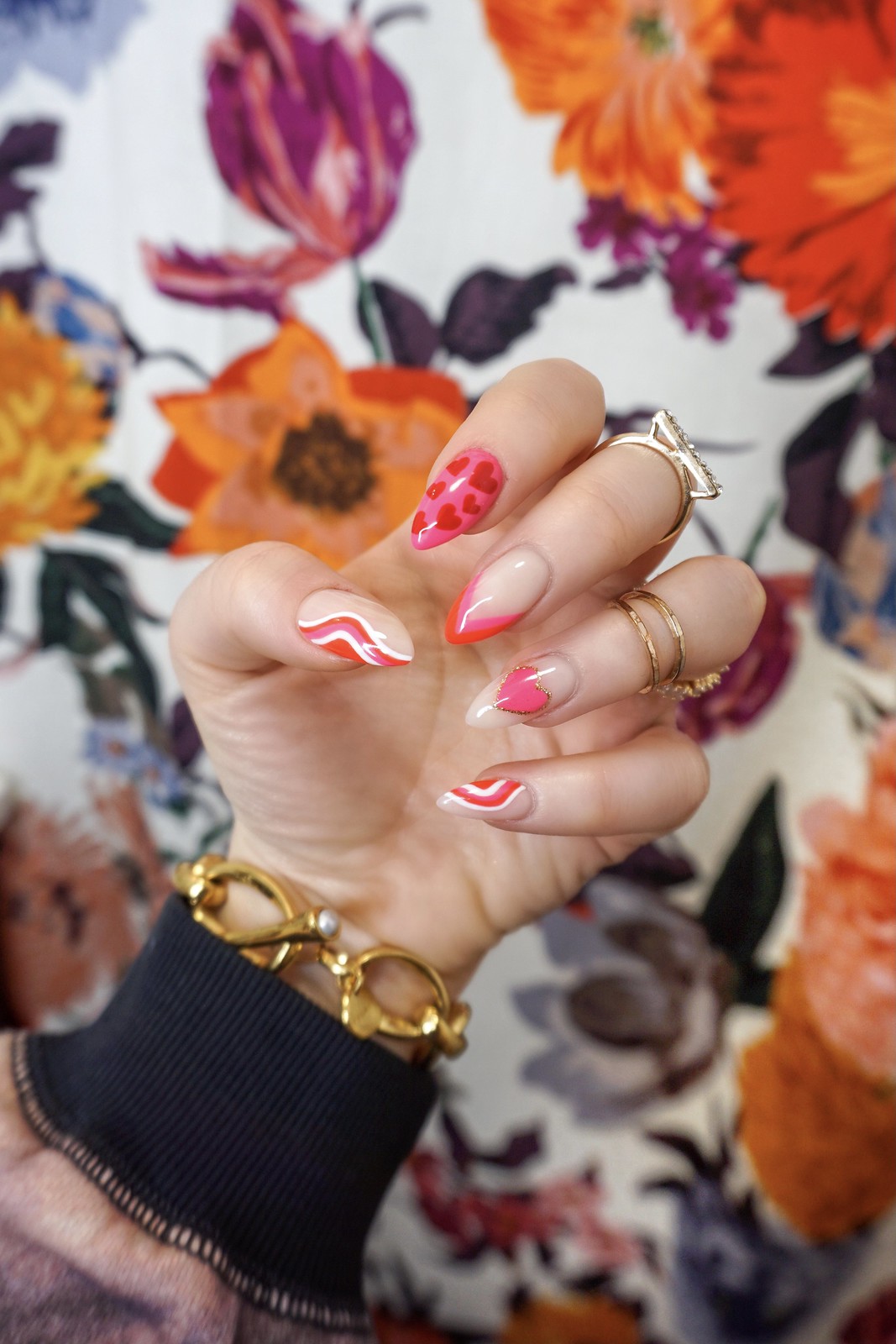 Red & Pink Valentine's Day Nails | Valentines Nails | Heart Nails | Almond Nails | Gel Manicure | Abstract Nail Art | Nail Design Inspiration | February Nails | Negative Space Nails