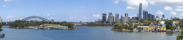 Birchgrove - view to Balmain's Waterview Wharf Boat Sheds from Ballast Point Lookout-3