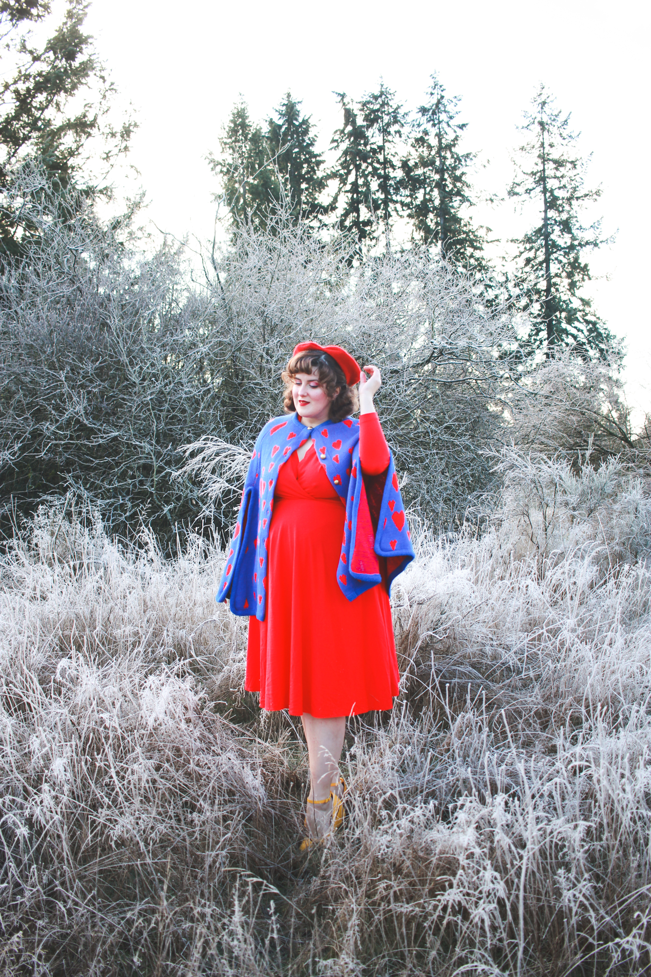 Vintage heart print cape and a heart beret