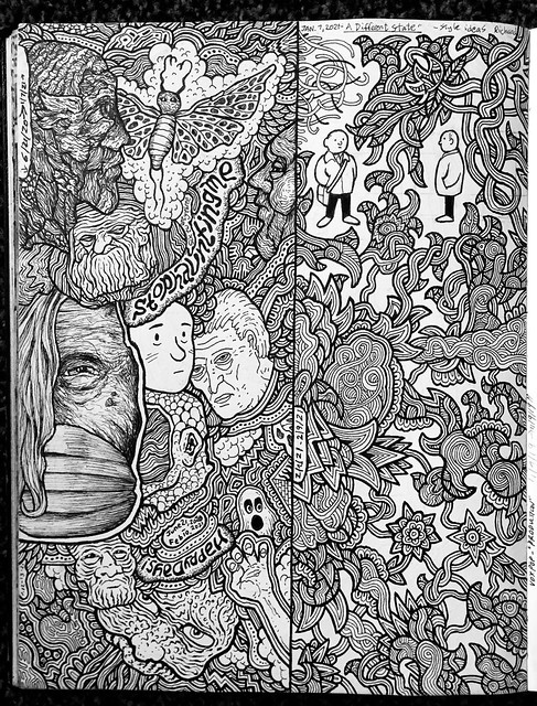 2/10/21. 8 months of doodling on 8 1/2” x 11” page with Sharpie pen